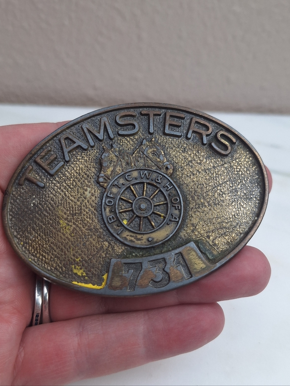 Vintage Teamsters 731 Trade Union Brass Belt Buckle!